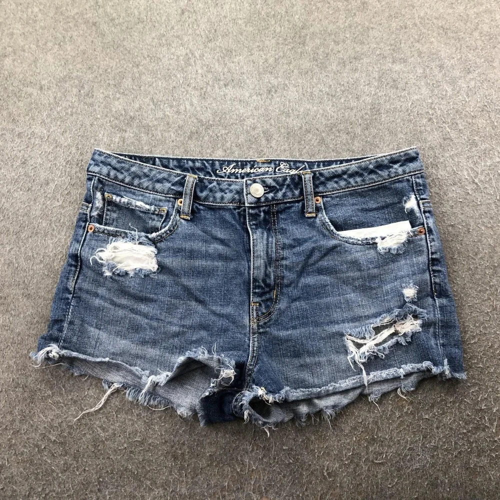 American Eagle Shorts Womens 10 Blue Distressed Denim Cutoff Raw Hem 2.5 Inseam